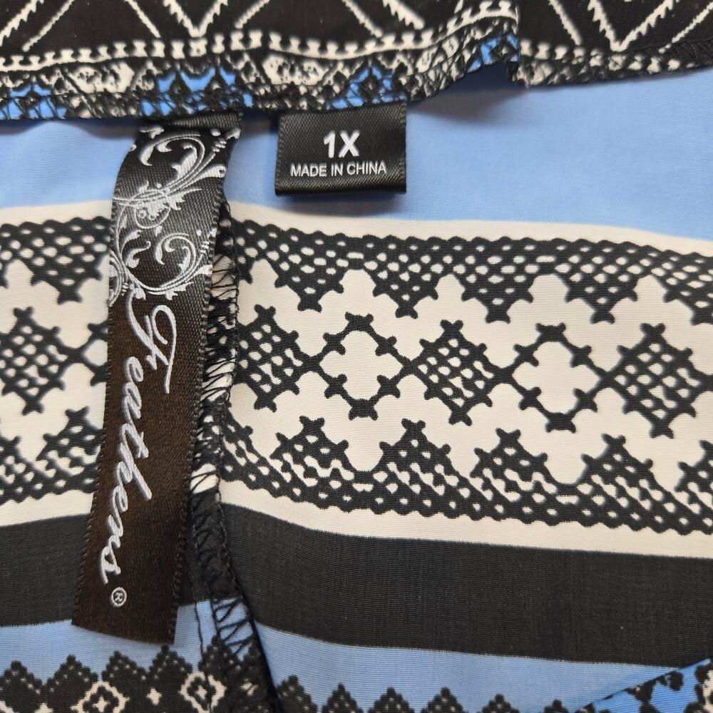 Feathers Women's Dress 1X Blue Black Short Sleeveless Sun Plus Size 14W 16W - Picture 3 of 6